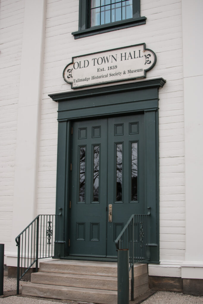 The Old Town Hall exterior door across the street from The Venue Banquet Center in Tallmadge Ohio