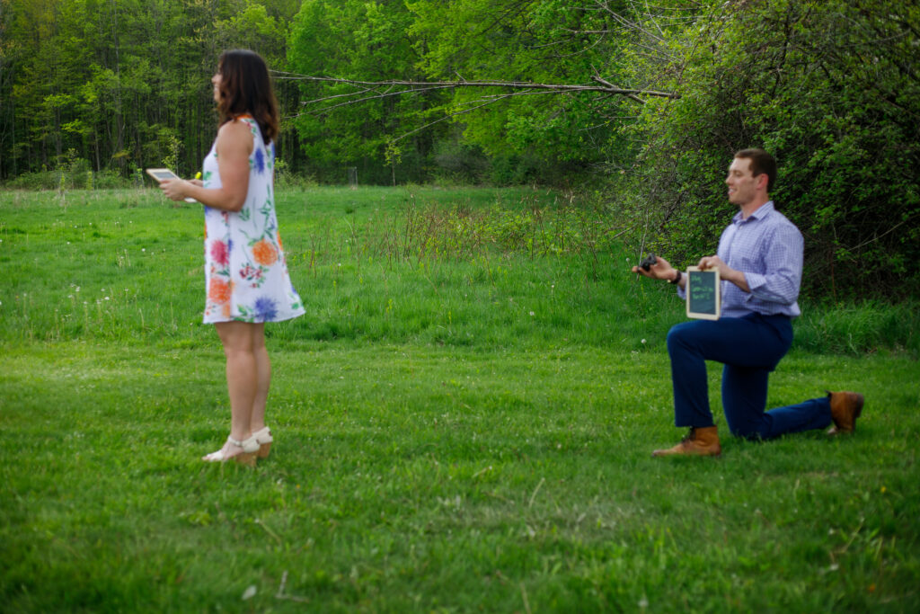 Engaged couple celebrating just after the proposal in Northeast Ohio