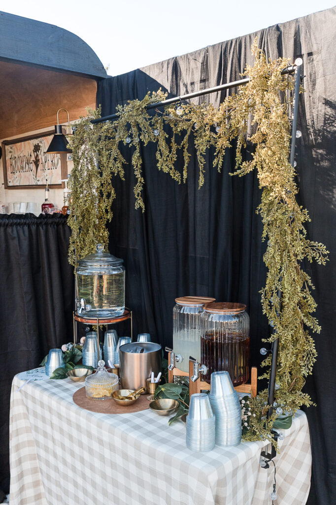 Detail of the Blooming Apero mobile bar setup during a Himelright Lodge wedding in Cascade Valley Metro Park